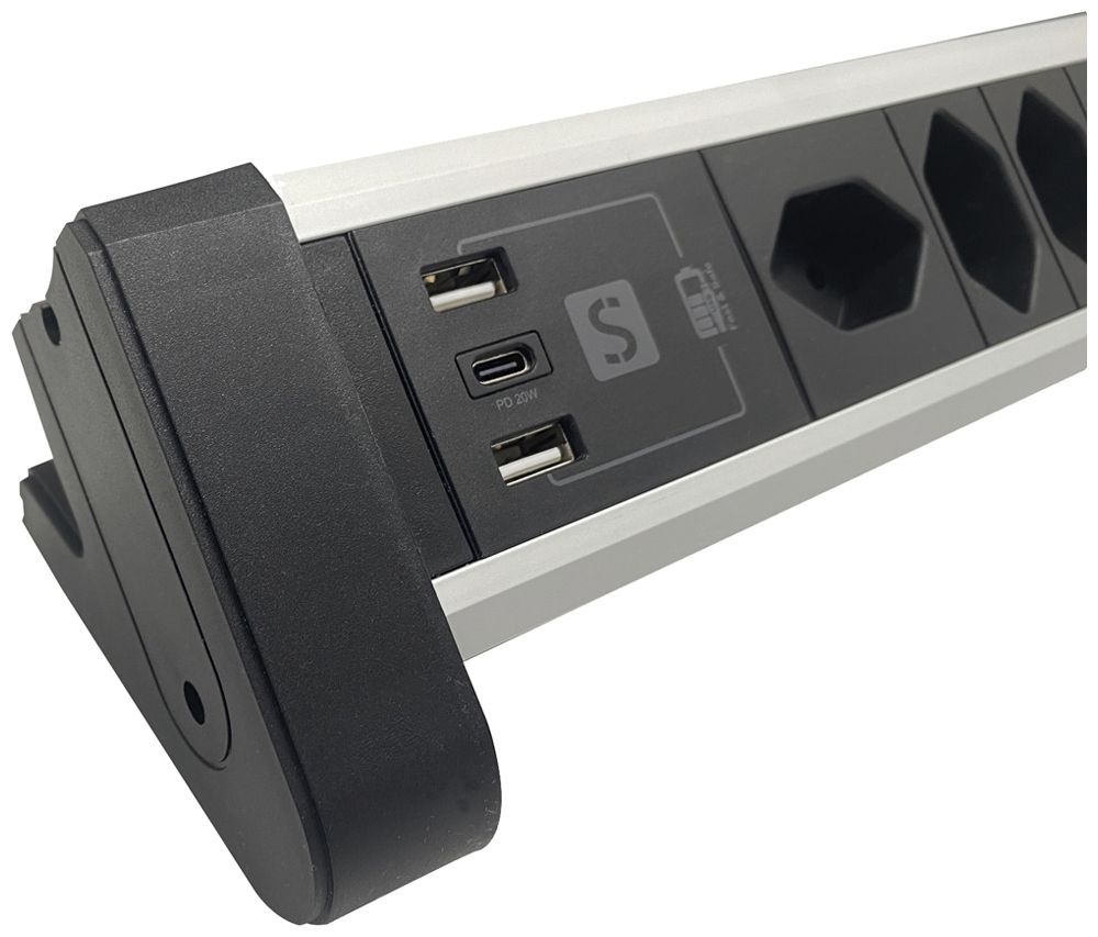 Prise multiple de table 4×T13/2×USB-A/1×USB-C 2m T12 noir/aluminium