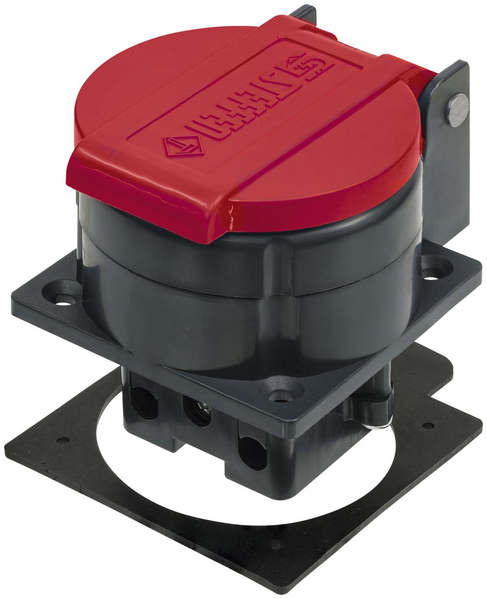 EB-Steckdose Steffen T25 IP55 16A 400V, anthrazit/Deckel rot