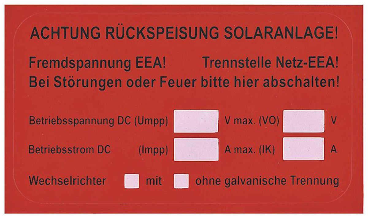 Etikette UV für PV-Anlagen 50×90mm Typ 2 ro