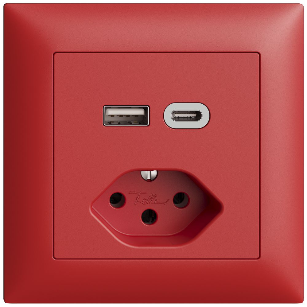 Prise ENC USB type A+C + type 13 Feller EDIZIOdue FMI 230V 3000mA berry