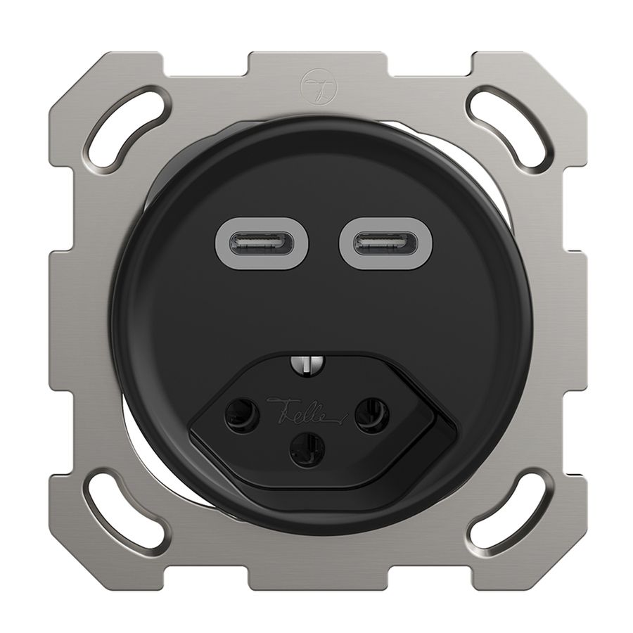 Prise ENC USB 2×type C + type 13 Feller STANDARDdue QM 230V 3000mA noir