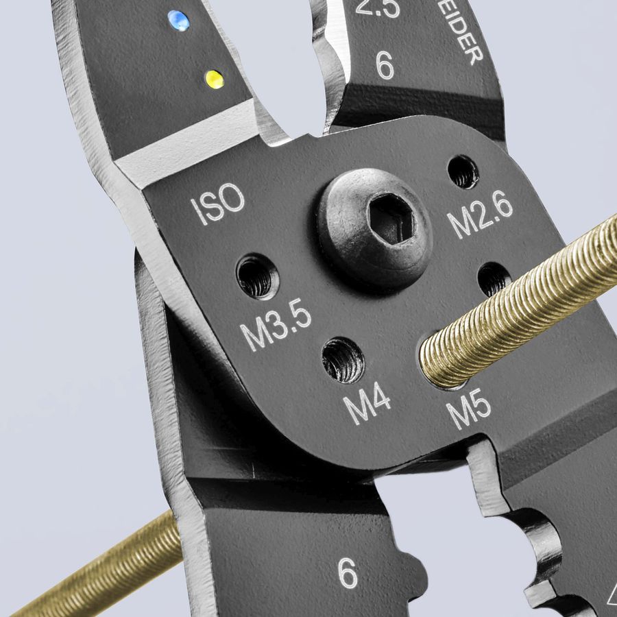 Pinza di serraggio KNIPEX, acciaio, c.3 nidi a crimpare, M2.6, M3, M3.5, M4 & M5