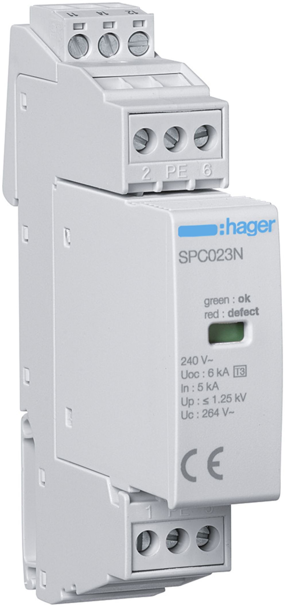 Scaricatore sovratensione Hager SPD 1P+N 240V Uc 264V 10kA In 5kA Up 1.25kV T 1M