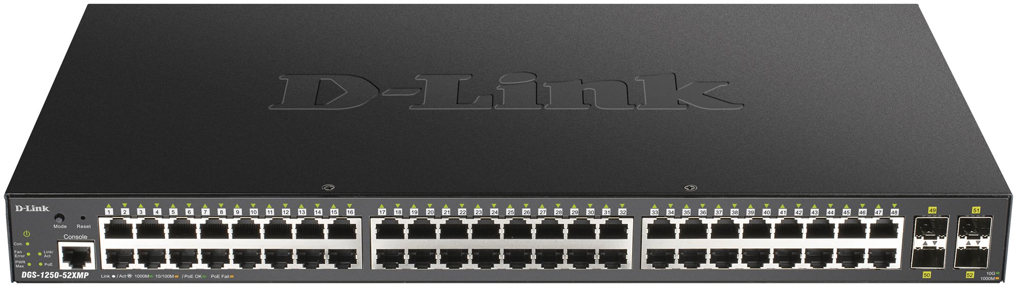 Switch D-Link DGS-1250-52XMP/E, 52-port smart managed Layer2/3 Gigabit PoE+