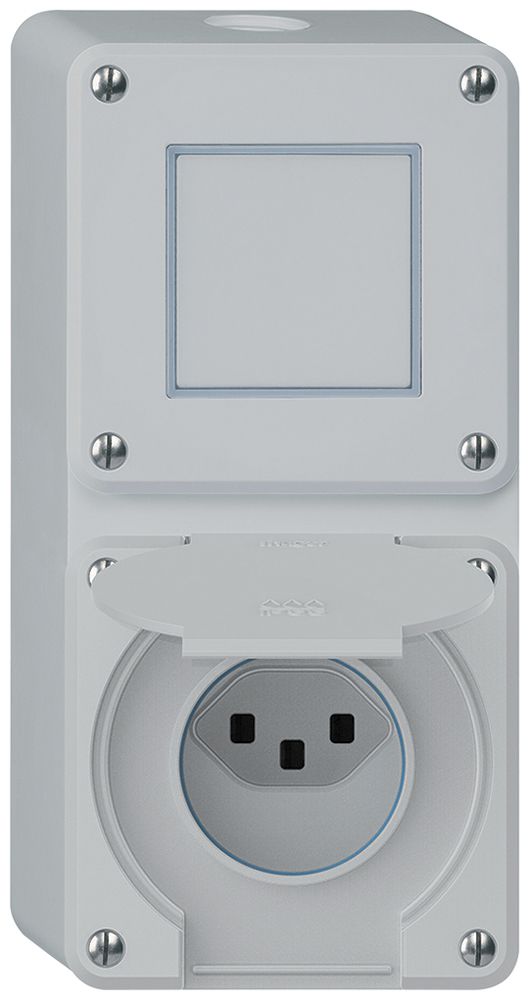 AP-Kombination robusto 2×1, Schalter Schema 3/Steckdose T23 IP55 grau