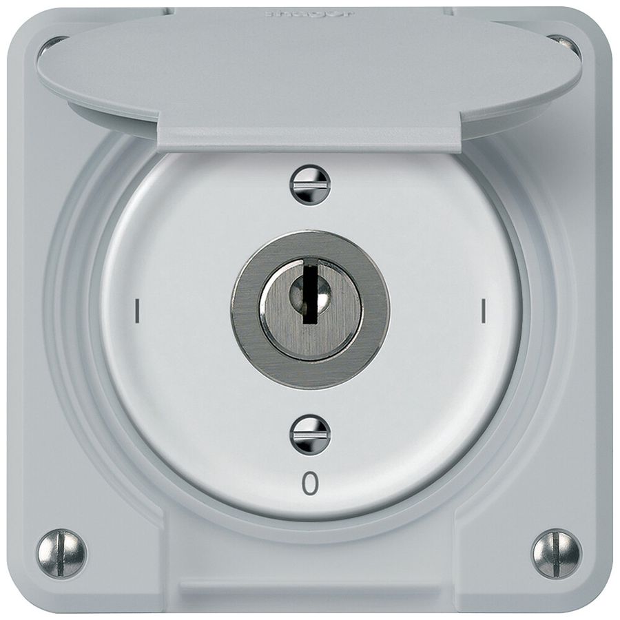 Interrupteur à clé robusto interrupteur 2×1 pôle 16A 250V 86×86mm gris