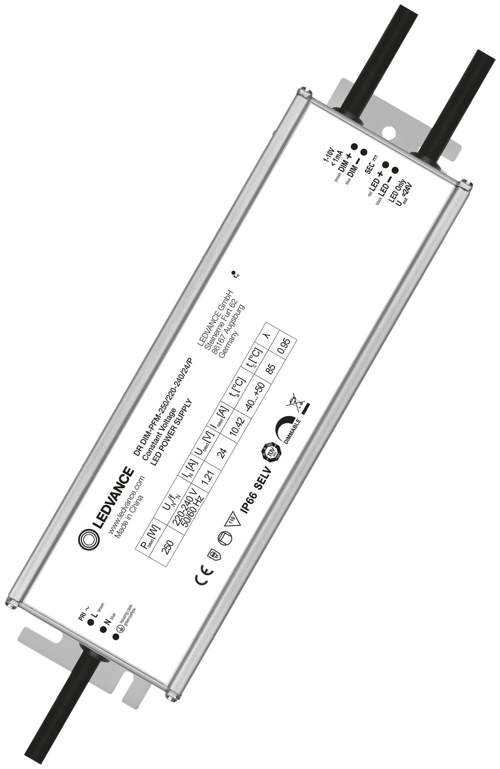 Convertitore LED LDV PERFORMANCE DIM 1…10V, 24V 250W 253×74×42mm IP66