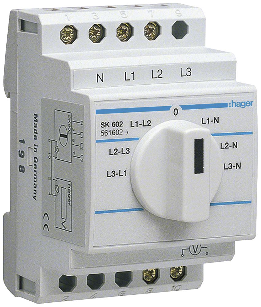 REG-Voltmeterumschalter Hager 20A 400V 0 Schliesser 0 Öffner 0 Wechsler 3TE