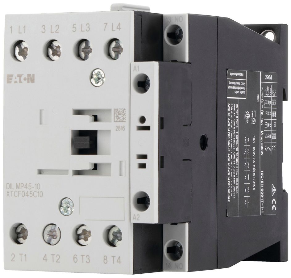 Contattore di potenza Eaton DILMP45-10 24…27V DC 4NO 45A 25A 11kW 7kW 24…690V