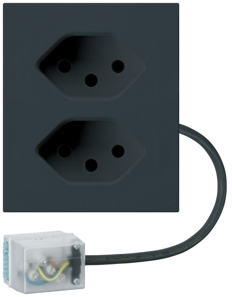 Prise INC 2×type 13 Hager FLF pour câble plat Ecobus power L2 noir