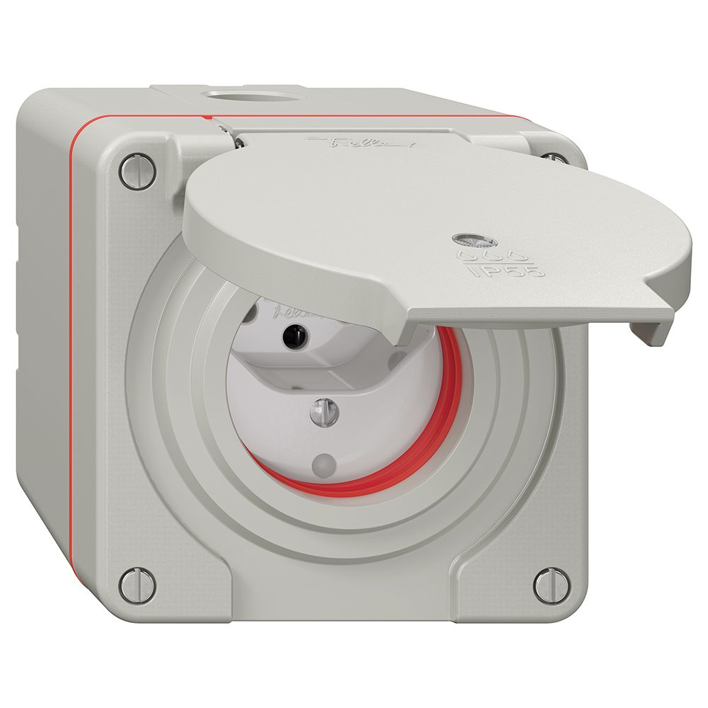 Prise NAP NEVO, 1×T13, IP55 d'après SN 441011, a.joint rouge, a.LED, gris clair