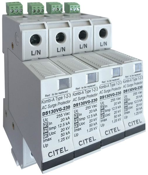 Blitzstromableiter Flury DS 130 VGS/AF, Typ 1+2+3, 4-polig