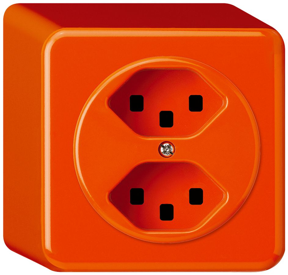 AP-Steckdose basico 2×Typ 23 orange mit Steckklemmen
