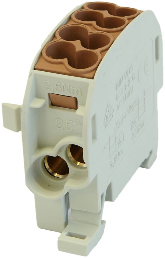 Verteilerblock Typ C 2×25/2×16mm² 100A CU braun