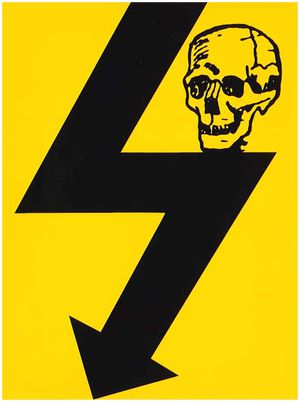 Klebeschild 60×80mm Pfeil mit Totenkopf