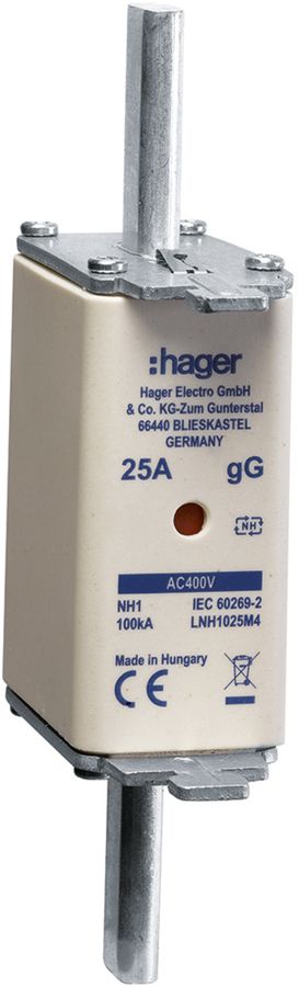 Fusible HPC Hager DIN1c 400VAC 25A gG/gL avertisseur double antirouille