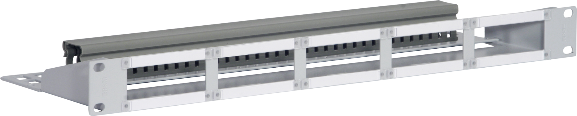 Rangierfeld 19" 1HE R&M 5Mod. 10×RJ45, leer, mit Kanal, grau