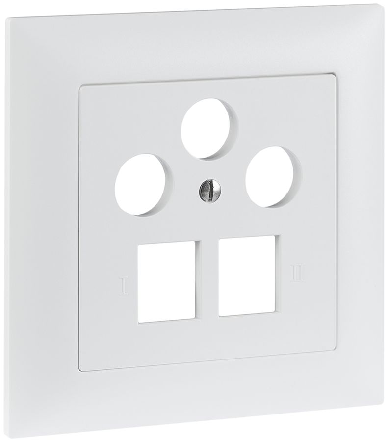 UP-Frontset R&M MM SAT 2×RJ45 3×Koax 88×88mm weiss