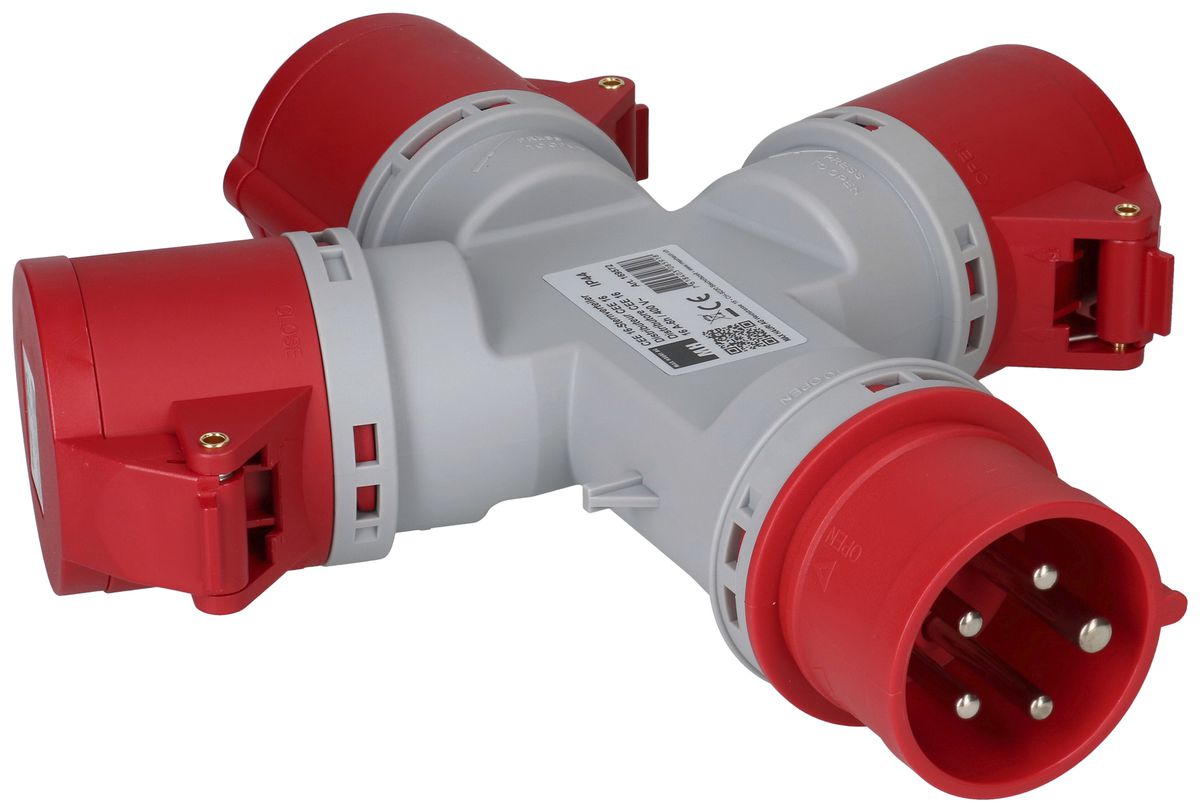 Deviatore incrociato MH 1×spina CEE 16A 3×presa CEE 16A rosso 400V IP44
