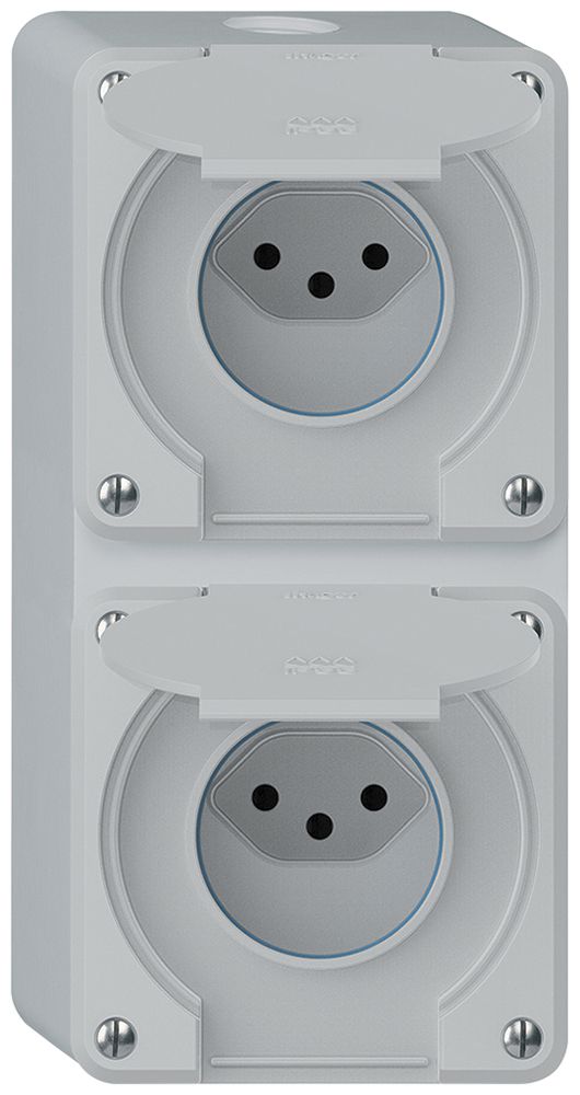 Combinazione AP robusto 2×1, 2×presa T13 IP55 grigio