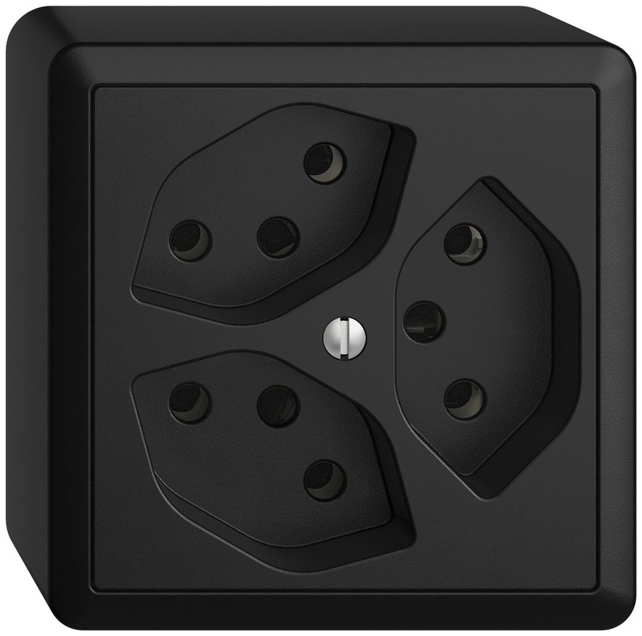 Prise AP EDIZIOdue 3×T13 noir 3×S, avec shutter