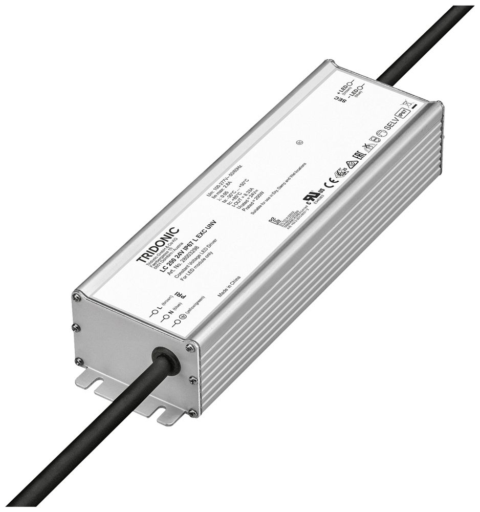 Alimentation LED Tridonic LC EXC UNV 20…200W 24V 833…8330mA IP67 232×68×44mm