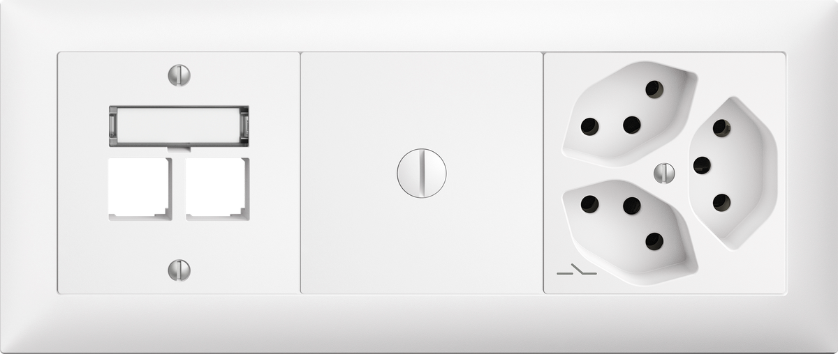 UP-Kombination EDUE 1×3, S-One 2xRJ45 + Blind schr + 3xT13 1S ws