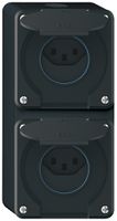 Combinazione AP robusto 2×1, 2×presa T23 IP55 nero