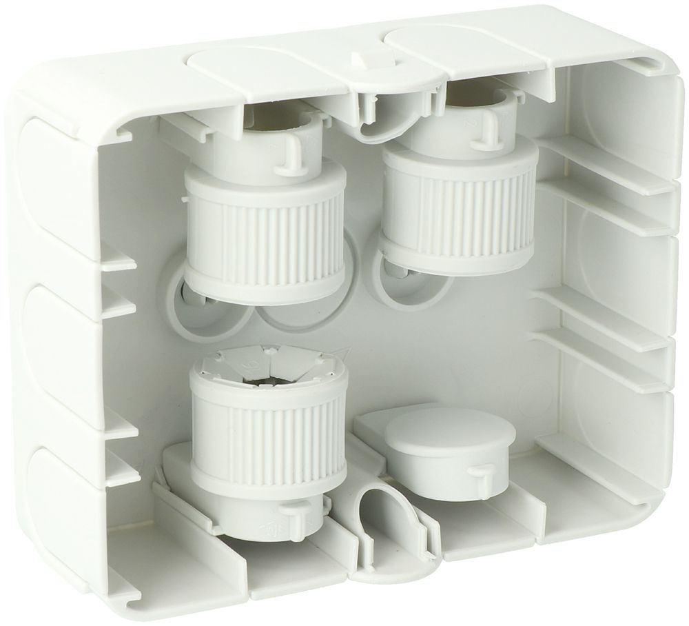 Boîtier AGRO, p.caniveau d.câbles, fixation par grille perforée, 120×95×40mm gr