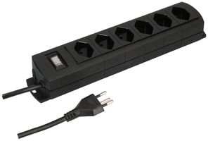 Steckdosenleiste MH 6×T13 Prime-Line Td 3×1mm² 5m schwarz Schalter
