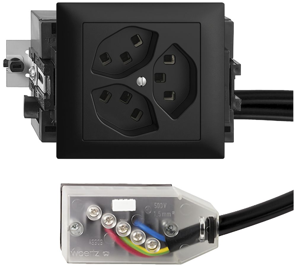 Presa INS 3×T23 16A nero 53mm L2 EDIZIOdue per Technofil