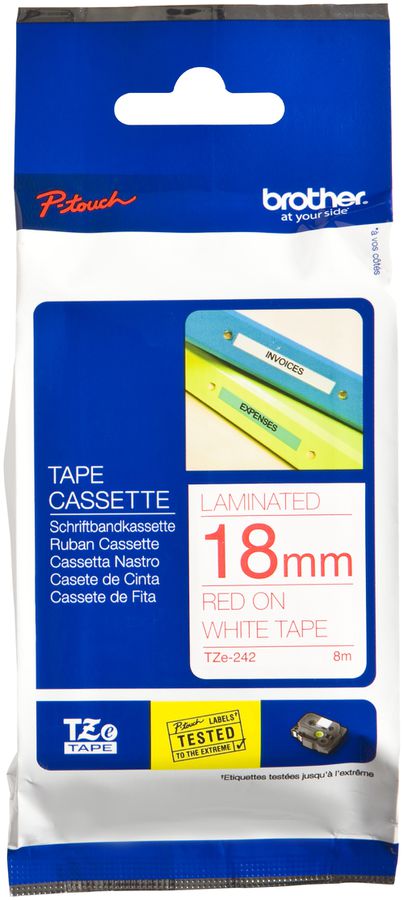 Cassette ruban Brother TZe-242 18mm×8m, blanc/rouge