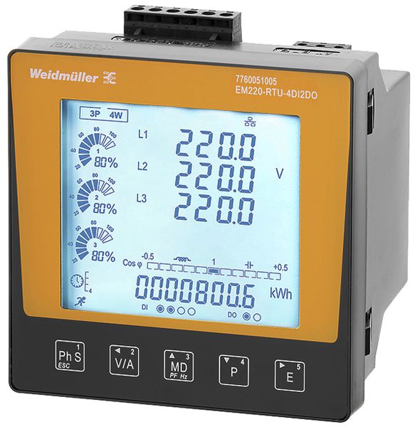 Compteur d'énergie Weidmüller EM220-RTU-4DI2DO 75…270VAC 100…380VDC