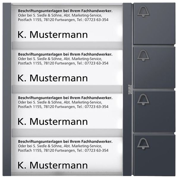 Modulo tasti bus Siedle, 4 etichette et 4 tasti 99×99×27mm, antracite