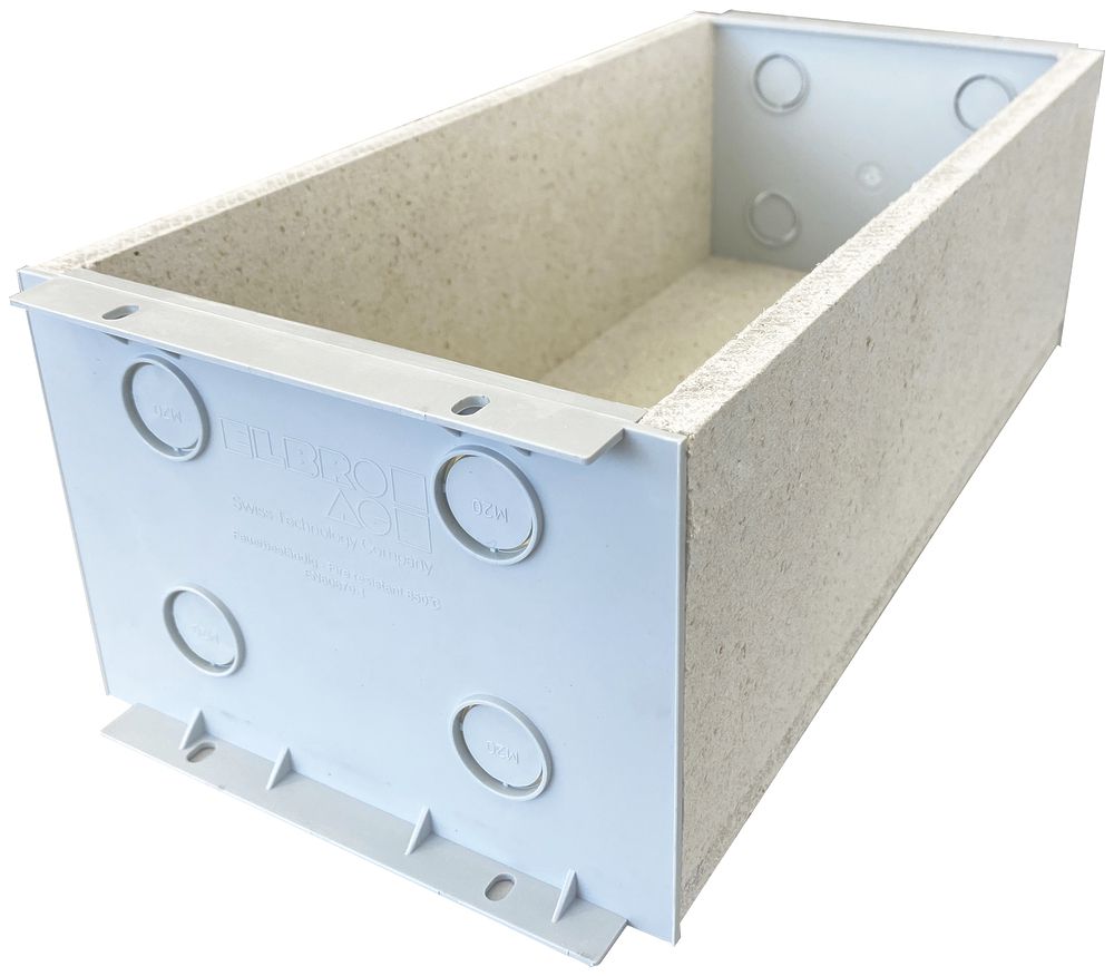 EB-Gehäuse Fire-Stop-Box, Gipsfaserplatte, 300×150×110 mm, GDP 850°C, grau