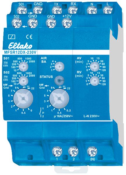 Relais multifonction AMD Eltako MFSR12DX-230V p.compteur bidirectionnel 2×S0/IR