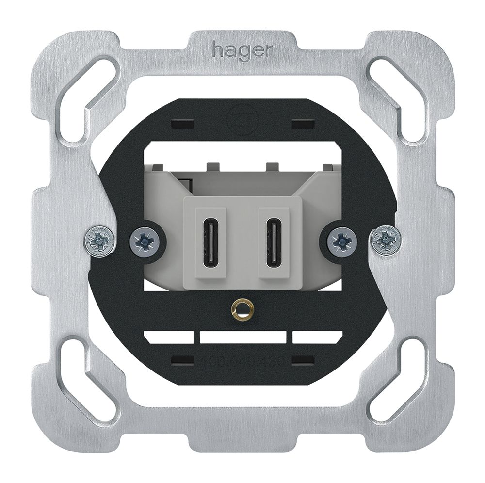 Prise de charge USB ENC Hager C-C 20W 5V 77×77mm aluminium