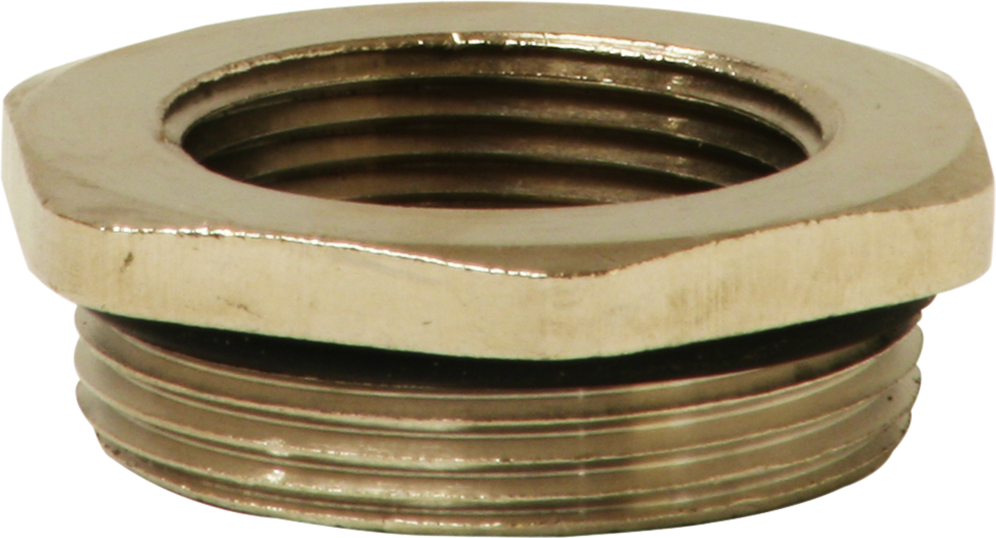 Reduktion 6-kant M32×1.5 aussen/M25×1.5 innen Messing vernickelt