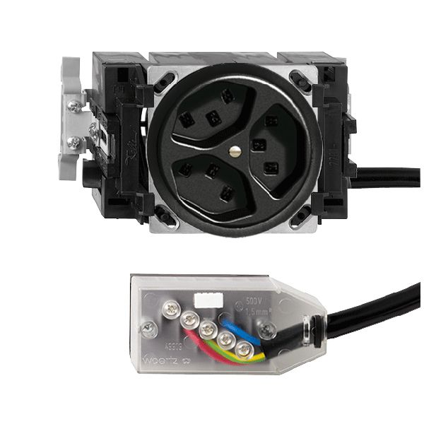 Presa INS 3×T23 16A nero 53mm L2 FH per Technofil