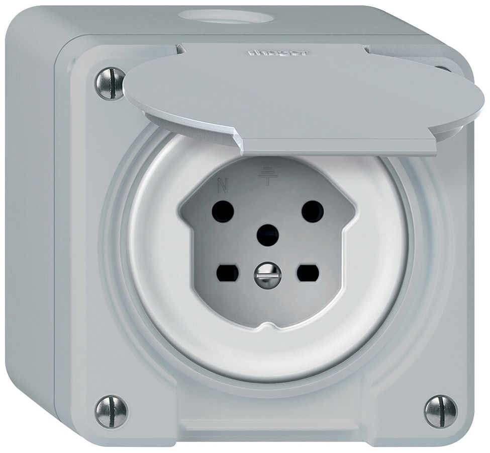 AP-Steckdose robusto 1×T15 10A 400V 86×86mm IP21 grau