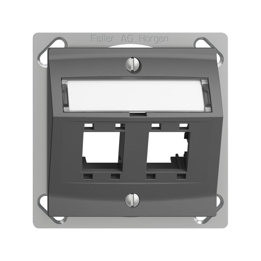 EB-Montageset EDIZIOdue, mit Schrägauslasshaube, für 2×RJ45, dunkelgrau