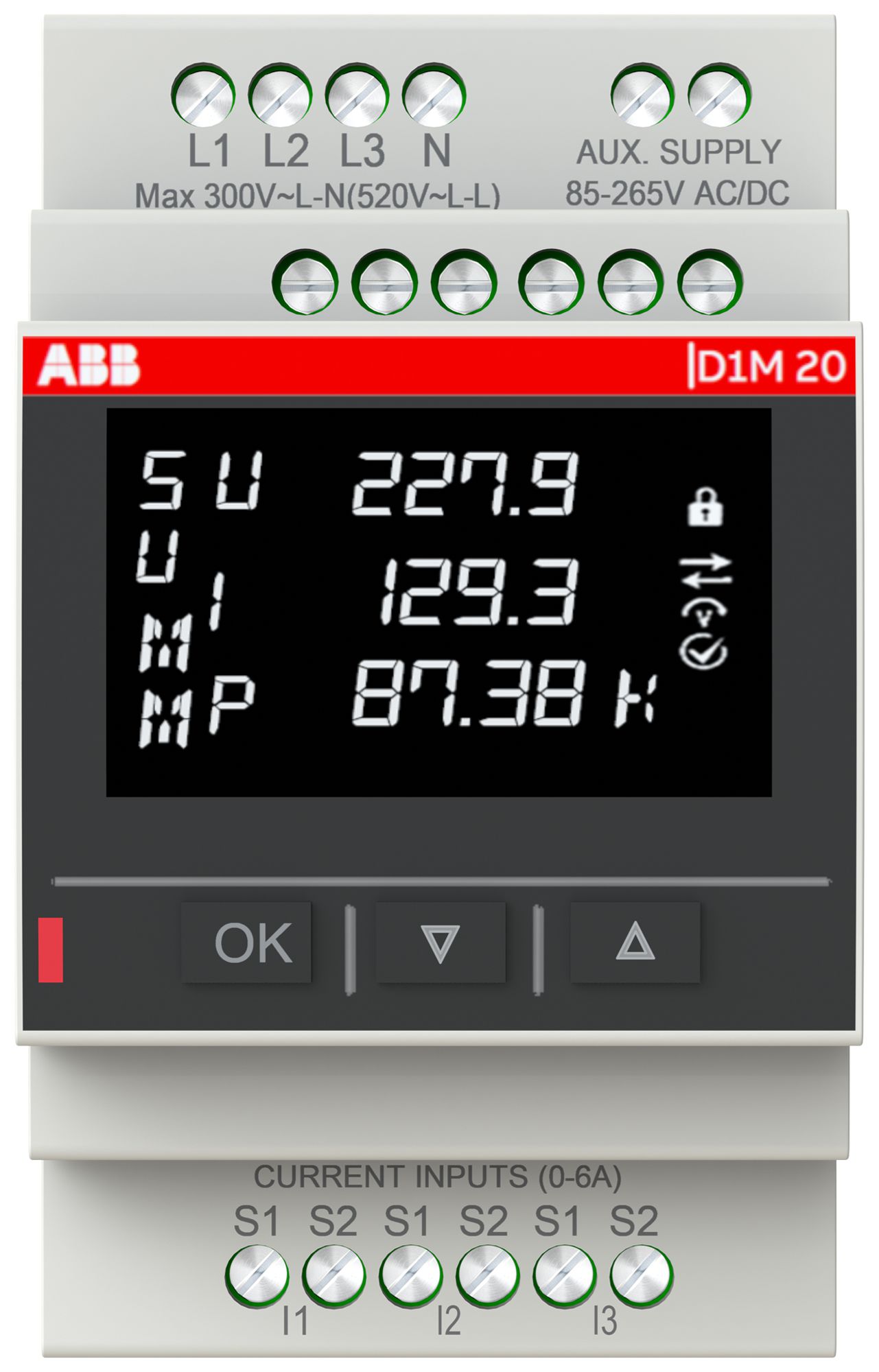 REG-Multimeter ABB D1M 20 V/A/Hz/P/E/THD 3LN 1A/5A Modbus TCP/IP 3TE