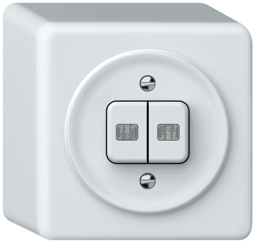 Poussoir lumineux AP origin 2×touches 2×lum.2CO 1P 0<1 10A 230V 88×88×54mm blanc