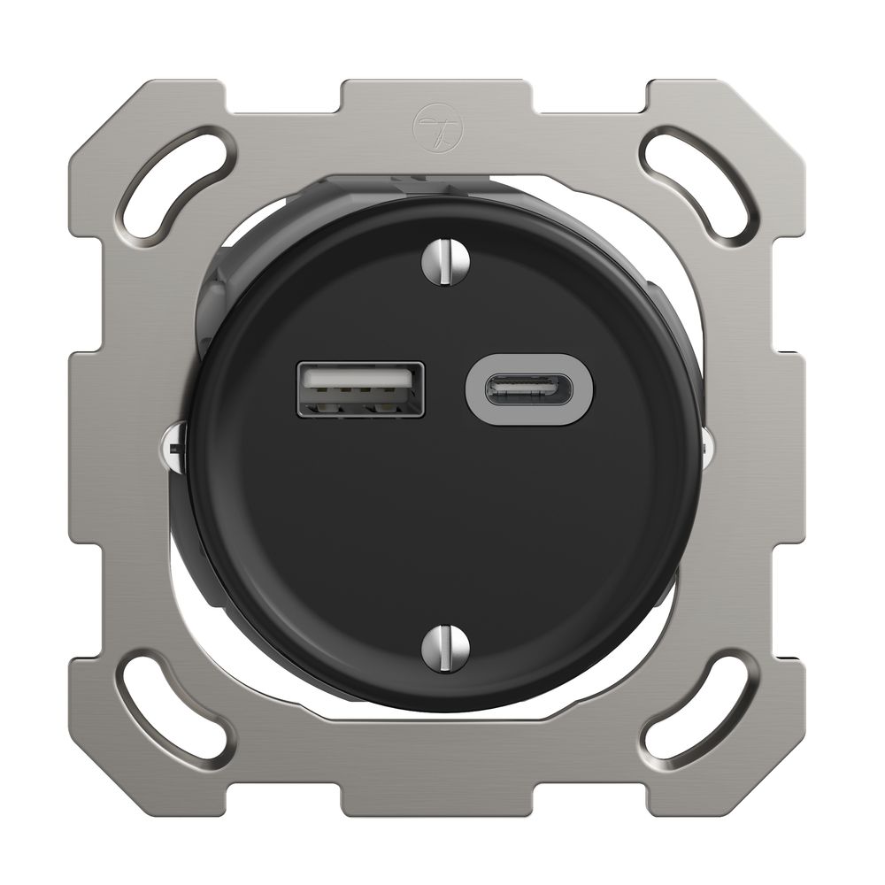 Prise ENC USB 18W type A + type C Feller STANDARDdue QM 230V 3600mA noir