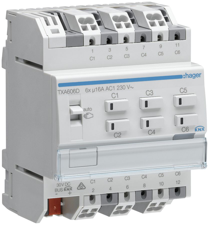 Module de sortie AMD KNX Hager easy 16A charge C sextuple