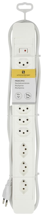 Prise multiple PRINCIPIO 3×type 13 horiz.7×type 13 vart.câble 2m interrupteur bc