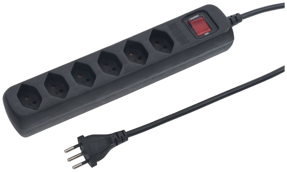 Presa multipla STEBA POWER EASY 6×T13 con prot.bamb.+int.1.5m nero