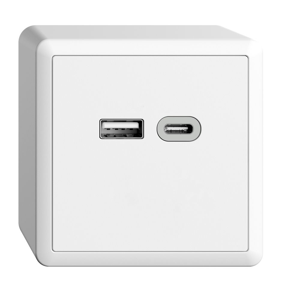 Prise AP USB 18W type A + type C Feller EDIZIOdue FX54 230V 3600mA blanc