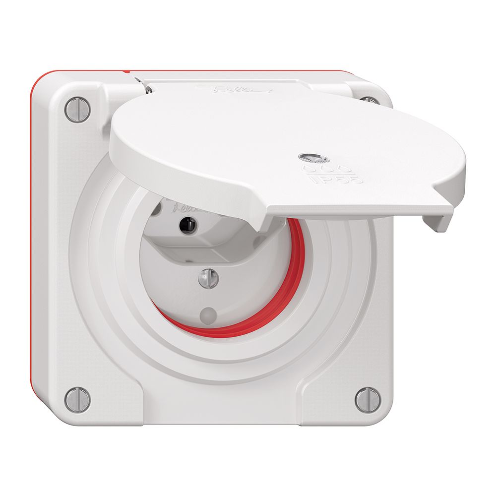 Prise NEVO N.CO  1×T13, IP55 d'après SN 441011, a.joint rouge, a.LED, blanc