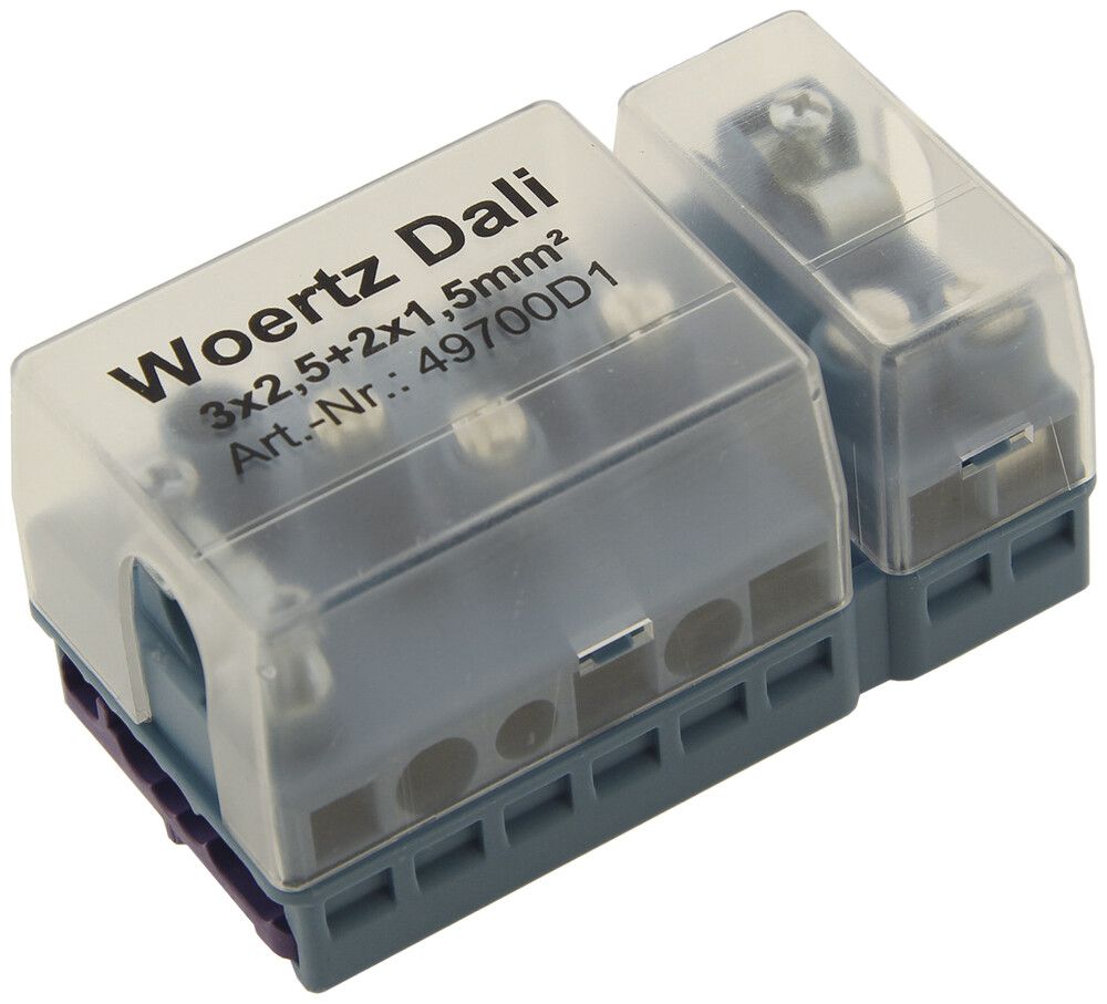 Boîte de raccordement Woertz pour câble plat DALI 3×2.5+2×1.5mm² 3P+bus